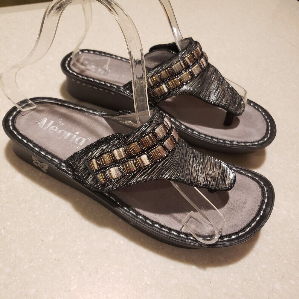 Alegria Vanessa Sandals Women's Size 36 Soiree Silver Slip on Thong Sandals